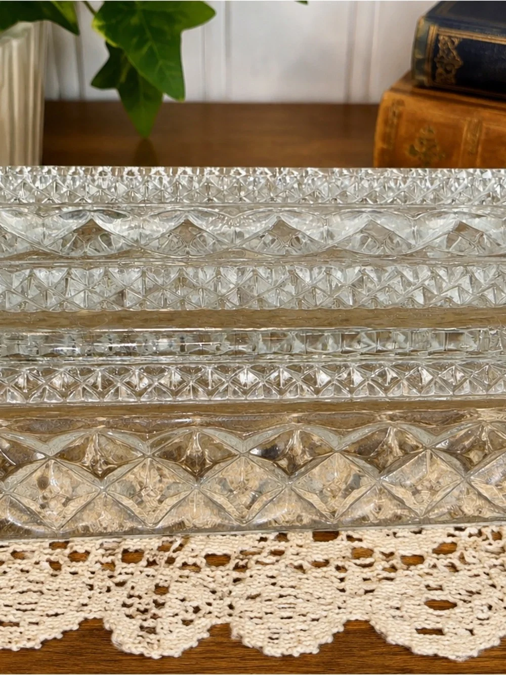 Vintage Anchor Hocking Wexford Clear Glass Covered Butter Dish 8.5”